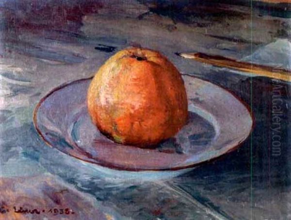 Apfel Auf Teller Und Bleistift - view 1