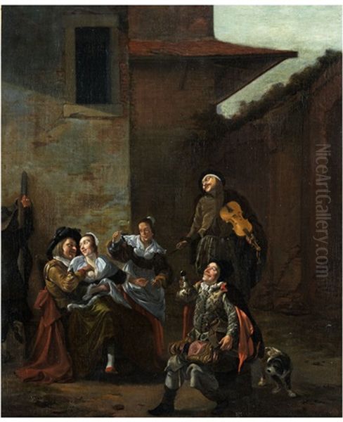 Amourose Szene In Einem Wirtshausmit Kellnerin Und Musikanten - view 1