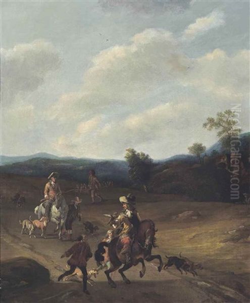 A Hawking Party In A Mountainous Landscape - view 1