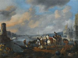 Elegantes Et Cavaliers Dans Un Port Mediterraneen by Johannes Lingelbach