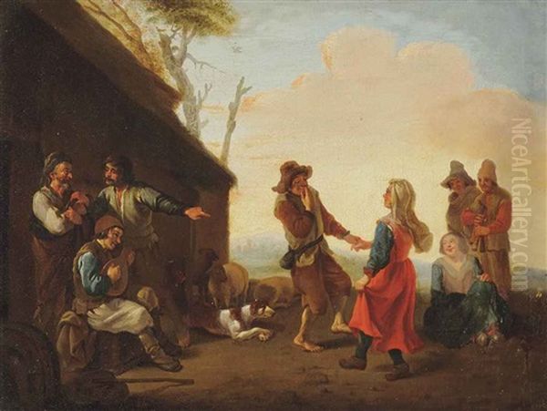 Peasants Playing Music And Dancing Outside An Inn - view 1