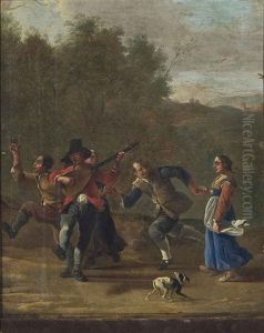 Figures Music Making And Drinking In A Landscape by Johannes Lingelbach
