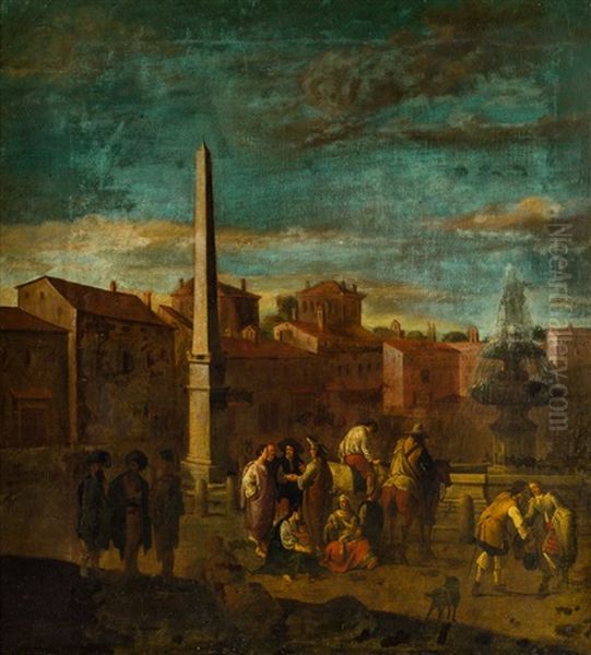 Plaza Con Obelisco Y Figuras - view 1