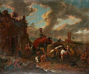 Sydlandsk Hamnbild Med Affarsman by Johannes Lingelbach