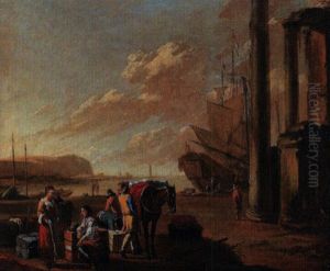Hafenlandschaft Mit Figurenstaffage Hafenlandschaft Mit Figurenstaffage