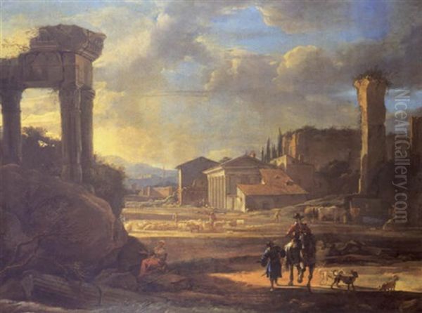 Veduta Con Rovine E Contadini - view 1
