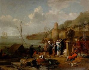 Hamn Vid Medelhavet Med Elegant Sallskap Och Matthandlare