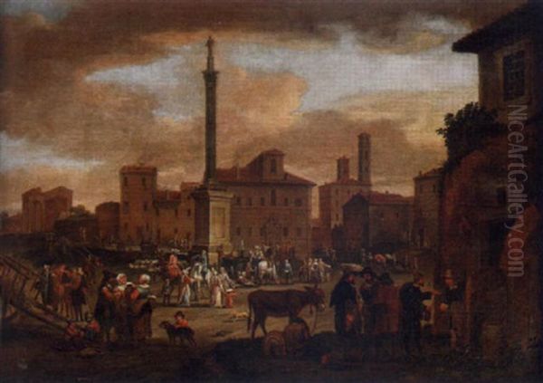 Townsfolk Gathered In A Roman Piazza - view 1