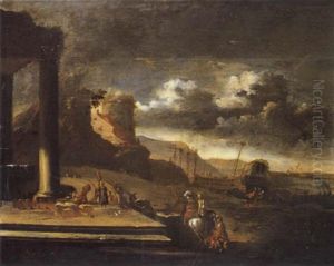 Scena Di Porto Con Rovine Architettoniche, Vascelli E Figure