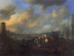 Vue D'un Port Mediteraneen Ou S'affairent De Nombreux Personnages by Johannes Lingelbach