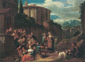 Pilgrims Seeking Alms At A Monastery by Johannes Lingelbach