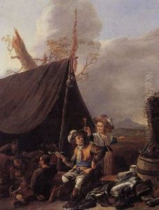 Soldiers Resting In A Temporary Encampment by Johannes Lingelbach