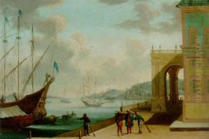 A Mediterranean Harbour With Oriental Merchants Conversing On A Quay
