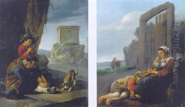 Vagabonds Resting By A Cliff On A Pass In An Italianate Landscape - view 1