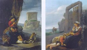 Vagabonds Resting By A Cliff On A Pass In An Italianate Landscape