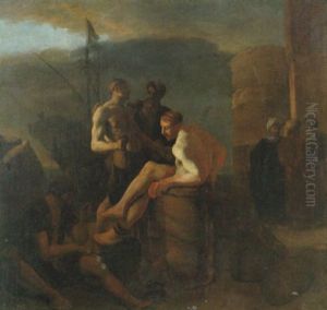 The Slavemarket - Hamnscen Med Figurer by Johannes Lingelbach