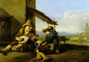 Tva Gossar I Italienskt Landskap, En Spelar Luta, En Sjungar