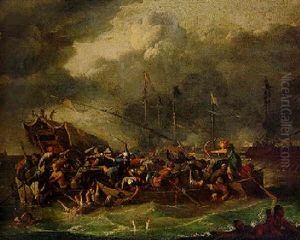 A Seabattle Between Turks And Europeans (battle Of Lepanto?) by Johannes Lingelbach