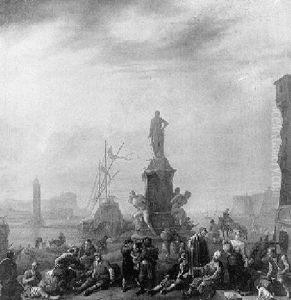 Vue Du Port De Livourne Avec Le Monument De Ferdinand I De Medicis by Johannes Lingelbach