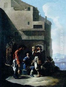 Paysans Devant Une Auberge by Johannes Lingelbach