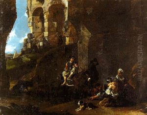 La Halte Des Bohemiens Pres Des Ruines D'un Aqueduc