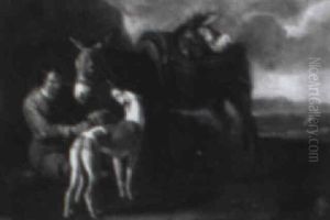 Man With A Dog And Donkey by Johannes Lingelbach