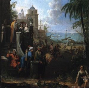Personnages Turcs Sur Une Terrasse Dominant La Mer Personnages Turcs Sur Une Terrasse Dominant La Mer