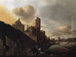Vue Du Ponte Milvio A Rome by Johannes Lingelbach