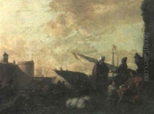 Mediterranean Harbor Scene With Sailors by Johannes Lingelbach