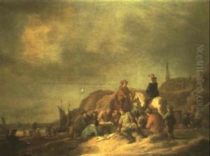Scene De Marche  Sur La Place D'une Ville Italienne by Johannes Lingelbach