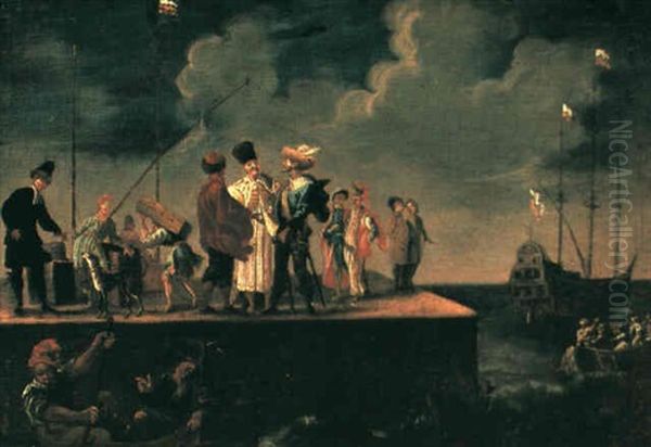 Travellers, Merchants And Porters On A Quaysidside - view 1