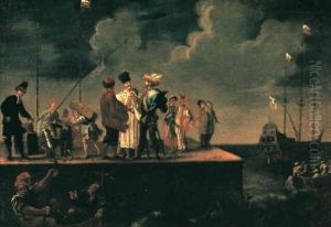 Travellers, Merchants And Porters On A Quaysidside by Johannes Lingelbach