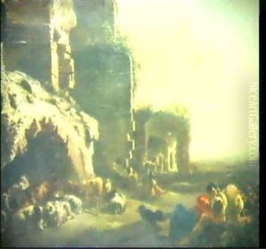 Romantische Schaferszene Vor Einer Bergruine by Johannes Lingelbach