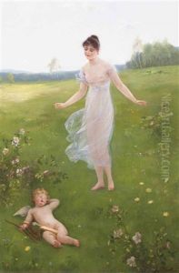 Venus And Cupid by Otto Theodore Gustav Lingner