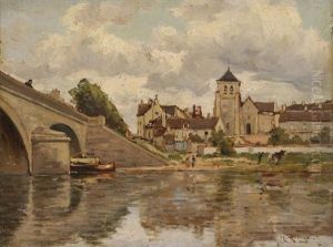 Village En Bordure De Fleuve by Henri Linguet