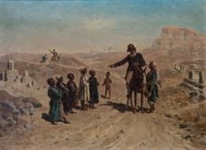 Reisender Im Gesprach Mit Einheimischen Kindern In Der Wuste by Paul Rudolf Linke