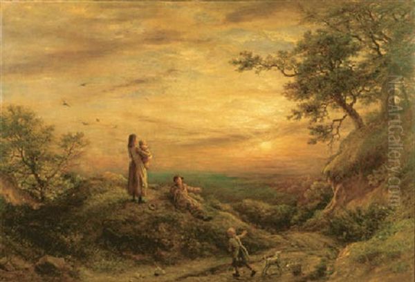 Children Admiring A Sunset - view 1