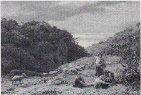 Landskab Med Figurer Og Far, I Baggrunden Havet - view 1