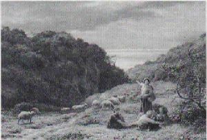 Landskab Med Figurer Og Far, I Baggrunden Havet