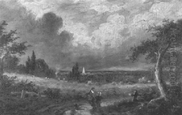 Figures On A Track In A Stormy Landscape - view 1