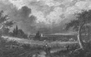 Figures On A Track In A Stormy Landscape by James Thomas Linnell