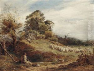 Shepherd And His Collie Guarding The Flock by John Linnell