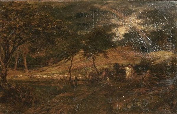 Landscape With Figures And Sheep At Sunset - view 1
