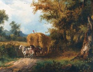 Sommerliche Landschaft Mit Einem Heuwagen Sommerliche Landschaft Mit Einem Heuwagen