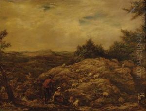 A Shepherd And Sheep In A Landscape A Shepherd And Sheep In A Landscape