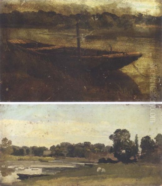 Study Of A Punt Moored At Twickenham (+ A Study Of A River Landscape; 2 Works) - view 1