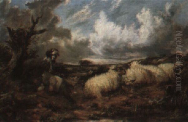 A Resting Shepherd Boy With Sheep - view 1
