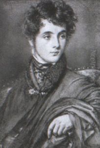 Portrait Of A Gentleman In Red Lined Brown Cloak With Fur Collar by John Linnell