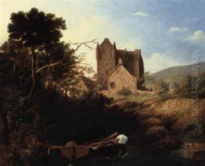 Scottish Baronial Castle On A Loch by John Linnell