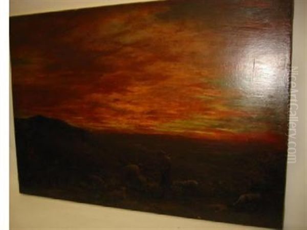 Shepherds Tending Their Flock At Dusk - view 1